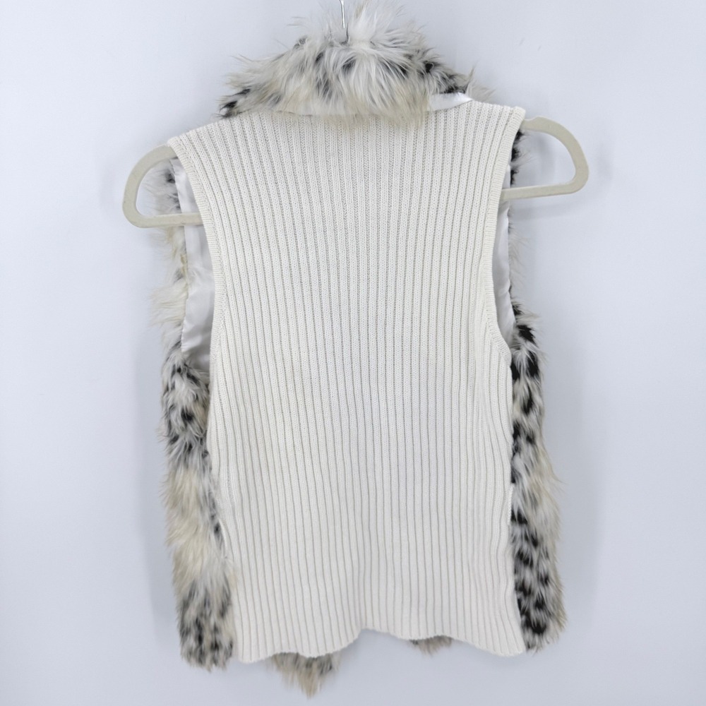 XOXO Womens Faux Fur Cable Knit Vest Cream Black Spotted Animal Print Medium Y2k - Picture 2 of 5